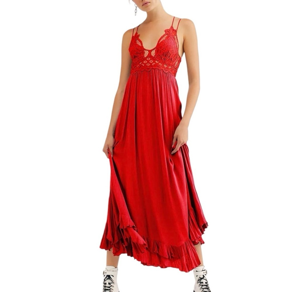Free People Adella Maxi Slip Dress Red